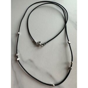 Silpada Black Leather Cord Beaded Necklace 30 Inch Long Boho 925 Sterling Silver